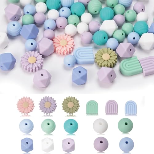 Generic Silikonperlen-Set, 76 Stück, Gänseblümchen-Gummiperlen zum Basteln, Schmuckherstellung, Schlüsselanhänger, Armband, Halskette (Farbe 4) von Generic