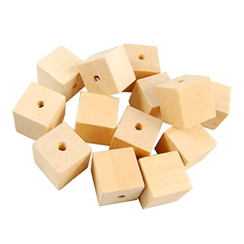 50 Stück Holzwürfel mit Loch, Unfertiger Massivholzperlenblock für, Holz, 20 mm von Generic