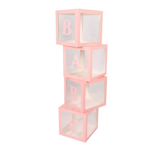 Generic Transparente Ballonbox mit Buchstaben für die Babyparty für Vorschläge, Langlebige Ballonbox -Dekoration für Geburtstagsfeier, Set mit 4 Ballonkisten (PINK) von Generic