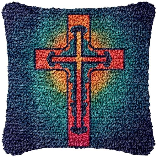 Generic Y141 Kreuz-Kreuz-Knüpfen-Kissenbezug-Set für selbstgemachte Wurfkissen, Kreuzstich, Knüpfhaken, Kissenbezug, Teppich-Sets mit vorgedrucktem Farbmuster, Segeltuch, Häkelgarn-Set, 43,2 x 43,2 cm von Generic