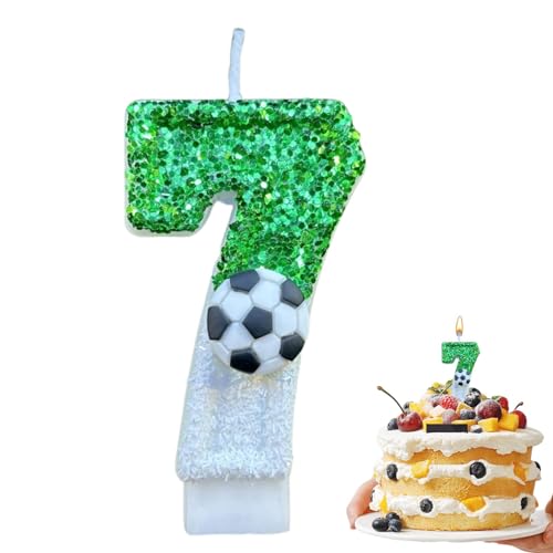 Generische Geburtstags-Zahlenkerzen, Funkelnde Pailletten-Fußball-Geburtstags-Zahlenkerze, grüne Zahlen-Kuchenkerze für unvergessliche Feiern von Generic