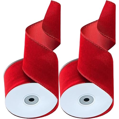 Geschenkband, Samtband - Rotes Samtband Streamer 2 Rollen - Doppelseitiges Weihnachts-Samtband, breites Band für Bastelzubehör für handgefertigte Schleifensträuße Geschenkband, Samtband - Rotes Samtband Streamer 2 Rollen - Doppelseitiges Weihnachts-Samtband, breites Band für Bastelzubehör für handgefertigte Schleifensträuße von Generic