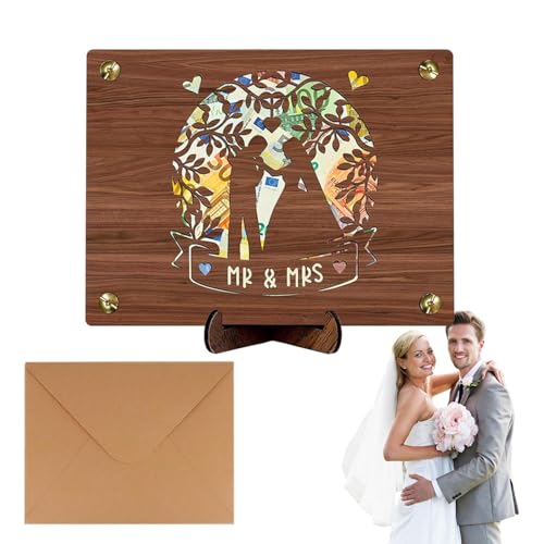 Geschenkpapier Hochzeit Hochzeit - Glückwunschkarte zur Hochzeit Dekorative Gefangene aus Holz Kurze kurze kreative kreative Karte | Herzvorlage, Geschenkkarte für das Brautpaar, Glückwunschkarte von Generic