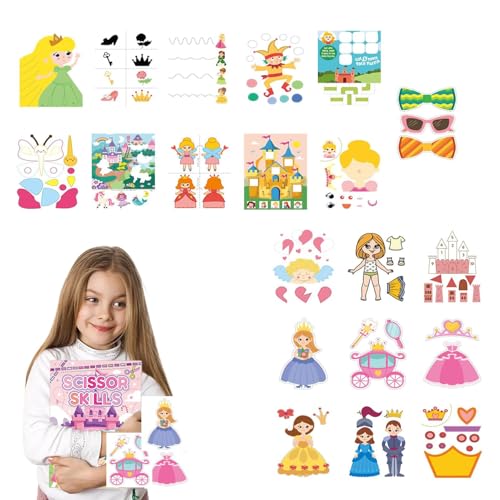 Geschicklichkeitsbuch mit Schere für Kinder, Bastelbuch mit Schere | Papierschneide-Set mit Prinzessinnen-Thema, lustiges Aktivitätsschneidbuch mit Geschicklichkeitsbuch mit Schere für Kinder, Bastelbuch mit Schere | Papierschneide-Set mit Prinzessinnen-Thema, lustiges Aktivitätsschneidbuch mit von Generic