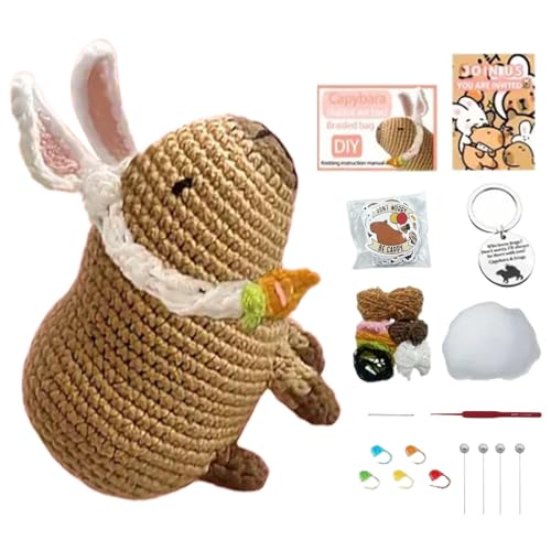 Gestricktes Capybara-Spielzeug Aus Wolle - Häkeltier-Strickset, Capybara Garn Strickpaket, Kinder-Bastelset, Häkeln Sie Tier-Strickpaket | Capybara-Strickzubehör Für Anfänger, Kinder, Erwachsene von Generic