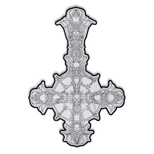 Ghost-Inspired New Grucifix Embroidered Patch - Black-Border Iron On Rock Band Fan Art Fade-Proof Polyester Handfinished Edge - 11.9 × 43.4 cm Back Rocker for Biker Jackets & Westen von Generic