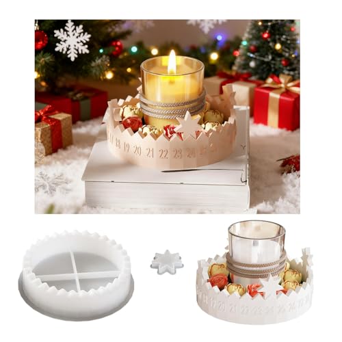 Gießformen Silikon Adventskranz, Silikonformen Gießformen Weihnachten, Silikonform Weihnachten Countdown Gips zum Gießen Silikonform Adventskalender für Weihnachtsdeko Kerzen (A) von Generic