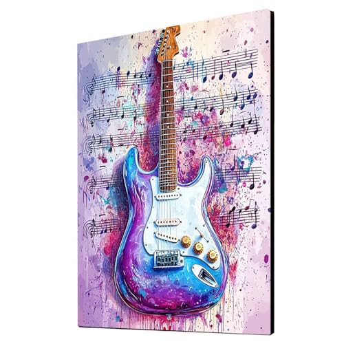 Gitarre Malen Nach Zahlen Erwachsene Musik Malen Nach Zahlen 50 x 35cm DIY Basteln Erwachsene Klarheit Farbe Leinwan Bilder mit Acrylfarben Set 3 Typen Pinsel für Deko Wohnzimmer Geschenke 2YH-3193 von Generic