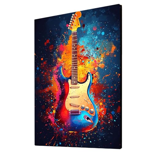 Gitarre Malen Nach Zahlen Erwachsene Musikinstrumente Malen Nach Zahlen 60 x 80 cm DIY Basteln Erwachsene Klarheit Farbe Leinwan Bilder mit Acrylfarben Set 3 Typen Pinsel für Deko Wohnzimmer 2YH-3556 von Generic
