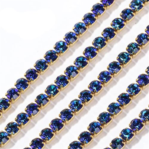 Glaskristall-Strass-Cup-Kette, zum Aufnähen, Aufkleben, Glitzer-Strasssteine für Kleidung, DIY, Bekleidungszubehör, 1 m, Bermudablau, SS6.5#1M von Generic