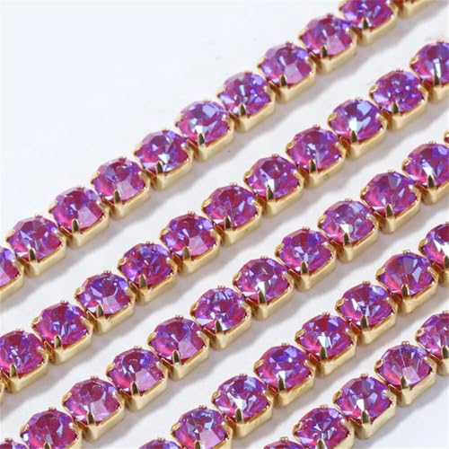 Glaskristall-Strass-Cup-Kette, zum Aufnähen, Aufkleben, Glitzer-Strasssteine für Kleidung, DIY, Bekleidungszubehör, 1 m, Fuchsia, Mi SS8.5#1M von Generic