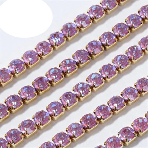 Glaskristall-Strass-Cup-Kette, zum Aufnähen, Aufkleben, Glitzer-Strasssteine für Kleidung, DIY, Bekleidungszubehör, 1 m, Tansanit, Mi SS6.5#1M von Generic