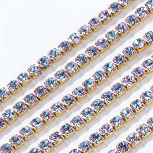 Glaskristall-Strass-Cup-Kette, zum Aufnähen, Aufkleben, Glitzer-Strasssteine für Kleidung, DIY, Bekleidungszubehör, 1 m, Vitrail Light SS6.5#1M von Generic