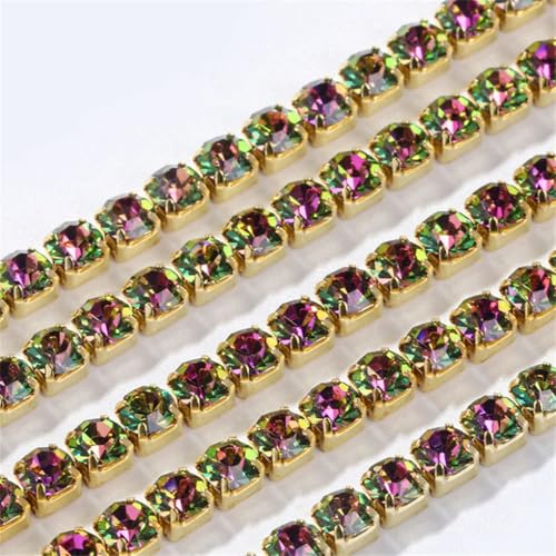 Glaskristall-Strass-Cup-Kette, zum Aufnähen, Aufkleben, Glitzer-Strasssteine für Kleidung, DIY, Bekleidungszubehör, 1 m, Vitrail Rose SS16#1M von Generic