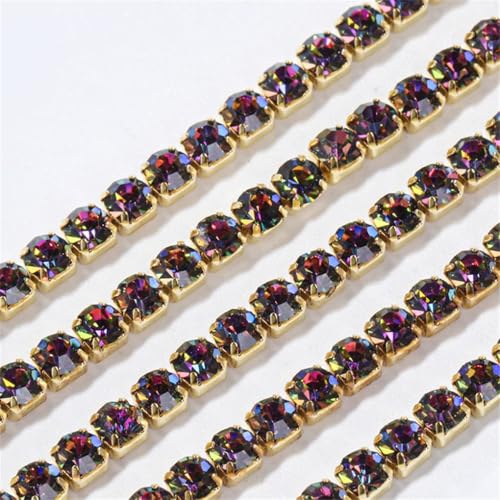 Glaskristall-Strass-Cup-Kette, zum Aufnähen, Aufkleben, Glitzer-Strasssteine für Kleidung, DIY, Bekleidungszubehör, 1 m, Vulkan SS8.5#1M von Generic