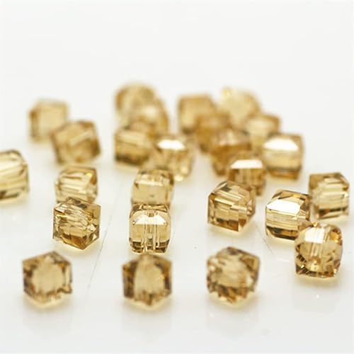 Glasperlen für Schmuckherstellung, 480 Stück, würfelförmig, 4 mm, facettierte quadratische Form, Kristall-Abstandshalter, Sortiment für Armband, Halskette, DIY lose Perlen (Golden) von Generic