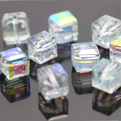 Glasperlen für Schmuckherstellung, facettierte, quadratische Form, Kristall-Abstandshalter, Sortiment für Armband, Halskette, DIY, lose Perlen, 190 Stück, weiß, 8 mm Glasperlen für Schmuckherstellung, facettierte, quadratische Form, Kristall-Abstandshalter, Sortiment für Armband, Halskette, DIY, lose Perlen, 190 Stück, weiß, 8 mm von Generic