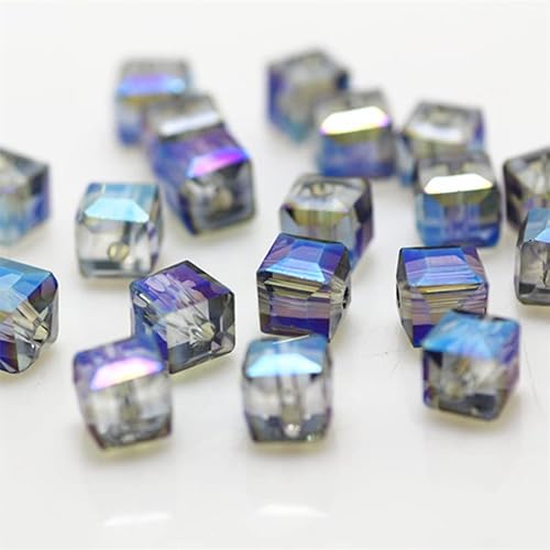 Glasperlen für Schmuckherstellung, facettierte, quadratische Form, Kristall-Abstandshalter, Sortiment für Armband, Halskette, DIY, lose Perlen, transparent, blau, 290 Stück, 6 mm von Generic