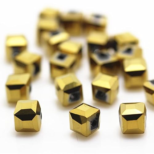 Glasperlen für Schmuckherstellung, facettierte, quadratische Form, Kristall-Abstandshalter, Sortiment für Armband, Halskette, DIY lose Perlen (glänzendes Gold), 290 Stück von Generic