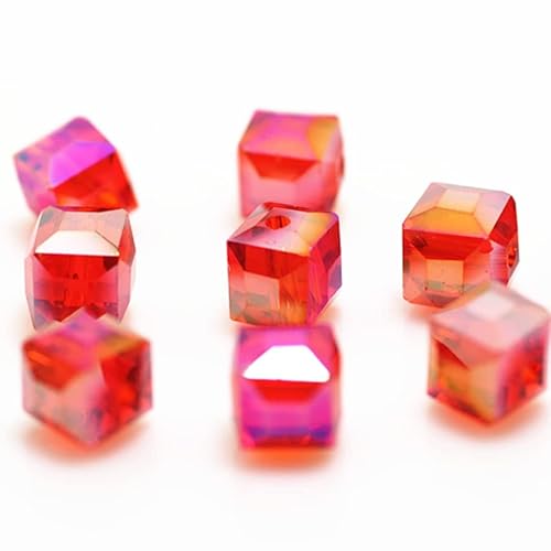 Glasperlen für Schmuckherstellung, facettierte, quadratische Form, Kristall-Abstandshalter, Sortiment für Armband, Halskette, DIY lose Perlen (rot ab), 190 Stück von Generic