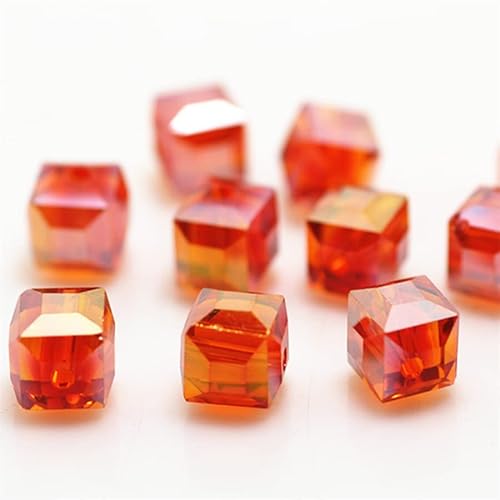 Glasperlen für Schmuckherstellung, facettierte, quadratische Form, Kristall-Abstandshalter, Sortimente für Armband, Halskette, DIY lose Perlen, 190 Stück, 8 mm (Orange AB) von Generic