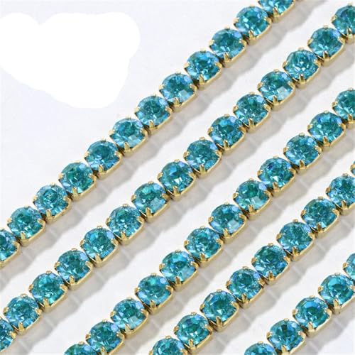 Glastron-Strass-Kette, zum Aufnähen, Aufkleben, Glitzer-Strasssteine für Kleidung, DIY, Bekleidungszubehör, 1 m, blauer Zirkon, Mi SS4#1M von Generic