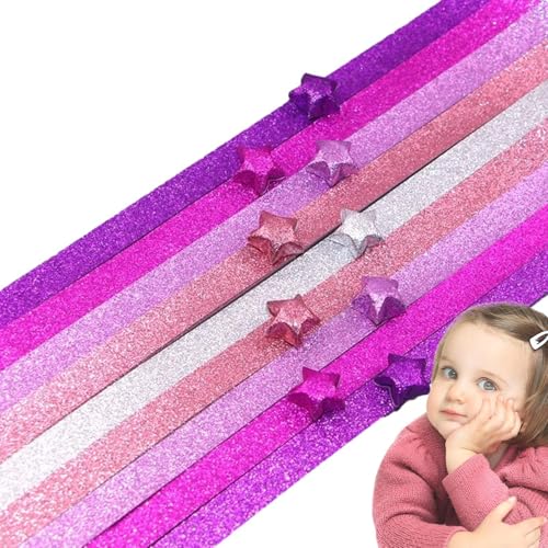Glitter Star Papierstreifen?520 Blatt Leuchtendes Glitzerpapier | Lucky Star Faltpapier für Handwerk, Papierhandwerk, Schulprojekte, Kunst, Handwerk, sichere Papierstreifen für Kinder von Generic