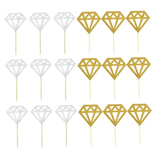 Glitzer Diamond Cupcake Toppers für Brautduschen Engagement Hochzeitsfeier Geburtstag für Donuts Diamond Donut Picks Kuchendekorationen (Silber + Gold) 60 PCs von Generic