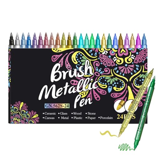 Glitzer Marker Stifte - 24 Schimmernde Farben, Graffiti Stifte | Fluoreszierende Selbstkonturstifte, Doppelzeilenmarker für Malerei, Scrapbooking-Poster, Karten von Generic