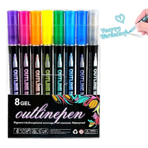 Glitzernde Marker, Glitzermarker – Zeichenstifte zum Schreiben 8 Farben | Bastelstift, Konturmarker Set für Geburtstagskarte, Kritzeln, Zubehör Glitzernde Marker, Glitzermarker – Zeichenstifte zum Schreiben 8 Farben | Bastelstift, Konturmarker Set für Geburtstagskarte, Kritzeln, Zubehör von Generic