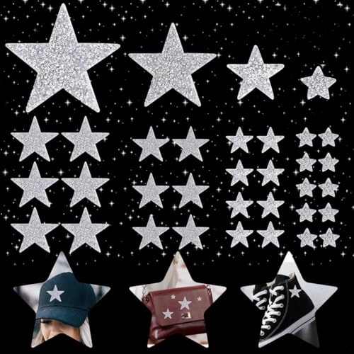 Glitzernde Strassapplikationen in Sternform, zum Aufbügeln, Glitzer-Flicken für Kleidung, Taschen, Schuhe, Hüte, 4 Größen, 60 Stück Glitzernde Strassapplikationen in Sternform, zum Aufbügeln, Glitzer-Flicken für Kleidung, Taschen, Schuhe, Hüte, 4 Größen, 60 Stück von Generic