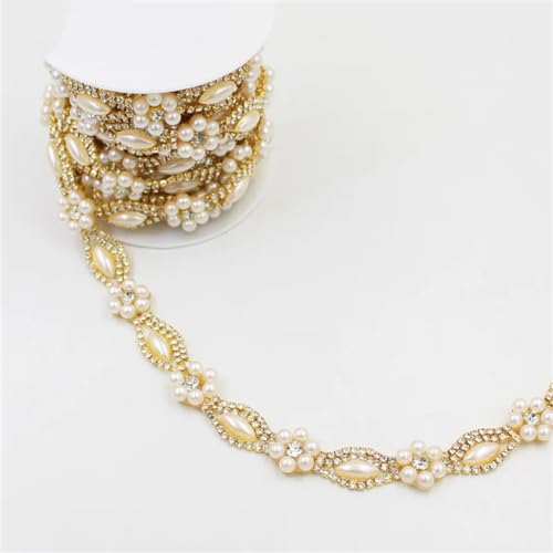 Gold/Silber/Perlen-Blumen-Metallkette, Dekoration, Strassbesatz für Kleidung, 91 cm von Generic