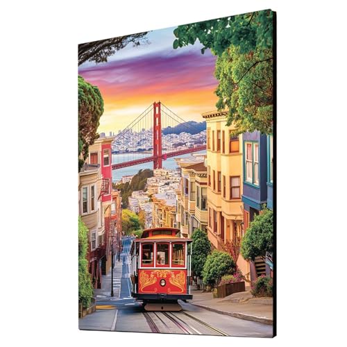Golden Gate Bridge Malen Nach Zahlen Erwachsene Stadt Malen Nach Zahlen 50 x 35CM DIY Basteln Erwachsene Klarheit Farbe Leinwan Bilder mit Acrylfarben Set 3 Typen Pinsel für Deko Wohnzimmer 2YH-3493 von Generic