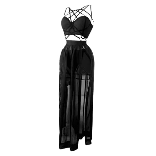Gothic Dreiteiliges Dessous-Set für Damen, schwarzes Korsett, Bandage, Netzstoff, geteilter Rock, Anzug -Schwarz-XL Gothic Dreiteiliges Dessous-Set für Damen, schwarzes Korsett, Bandage, Netzstoff, geteilter Rock, Anzug -Schwarz-XL von Generic