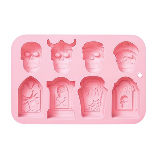 Grabsteinform, Schädel Schokoladenform - Halloween Silikonformen Grabstein Schädel 8 Hohlräume | Backzubehör, Halloween Antihaft-Seifenformen für Puddin von Generic