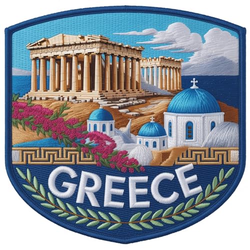 Griechenland-Aufnäher (8,9 cm) bestickt, zum Aufbügeln oder Aufnähen, Motiv: griechische Insel, Reise-Souvenir, Touristen-Emblem, DIY, Rucksack, Geschenkflicken von Generic
