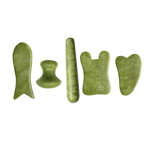 Grünes Jade Gua Sha Brett Set Gouache Schaber for Körper SPA Akupunkturpunkt Gesichtslifting Schaben Massage Werkzeuge(5pcs 04) von Generic
