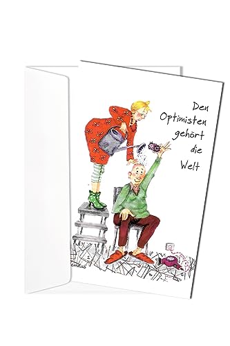 Grußkarte Den Optimisten gehört die Welt | Mann Frau | Klappkarte Karte | Künstlerin: Barbara Freundlieb von Generic