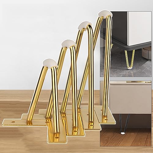 Haarnadelbeine, 4 Stück, robuste Möbelbeine aus Metall, 2-Stangen-Tischbeine für DIY-Schränke, Nachttische, Schränke, Kaffeesofas, mit Gummi-Bodenschonern, Schrauben (35 cm, Gold) von Generic