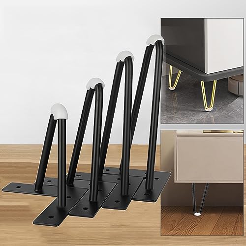 Haarnadelbeine, 4 Stück, robuste Möbelbeine aus Metall, 2-Stangen-Tischbeine für DIY-Schränke, Nachttische, Schränke, Kaffeesofas, mit Gummi-Bodenschonern, Schrauben (40 cm, schwarz) von Generic