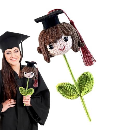 Häkelblume für Abschlussfeier, Blumenstrauß für Abschlussfeier, Häkel-Strauß | Handgemachter Strickstrauß aus künstlichen Blumen, Doktorhut für und Mädchen, Dekoration von Generic