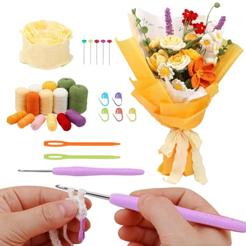 Häkelblumen-Set, Blumen-Häkelset, bunte Stoffe, lustiges Bastelzubehör, tragbares Strickzubehör für Frauen und Männer Häkelblumen-Set, Blumen-Häkelset, bunte Stoffe, lustiges Bastelzubehör, tragbares Strickzubehör für Frauen und Männer von Generic