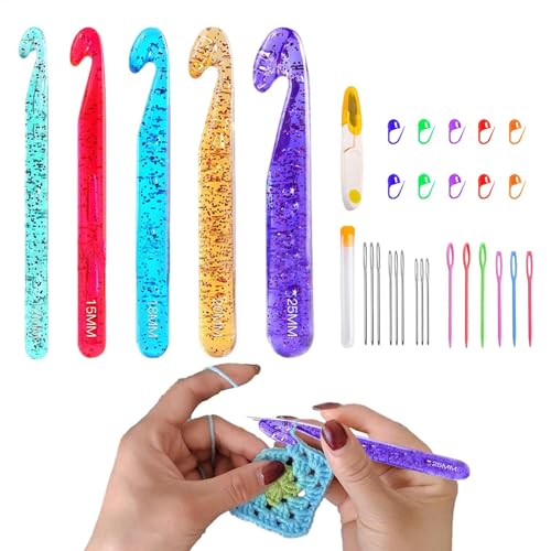 Häkelnadel-Set – 32 Stück ergonomische Häkelnadeln | Glatte Nadeln zum Stricken mit Markern und stumpfen Nadeln mit großem Auge | Anfänger Strickwerkzeuge für Decken, Schal Häkelnadel-Set – 32 Stück ergonomische Häkelnadeln | Glatte Nadeln zum Stricken mit Markern und stumpfen Nadeln mit großem Auge | Anfänger Strickwerkzeuge für Decken, Schal von Generic