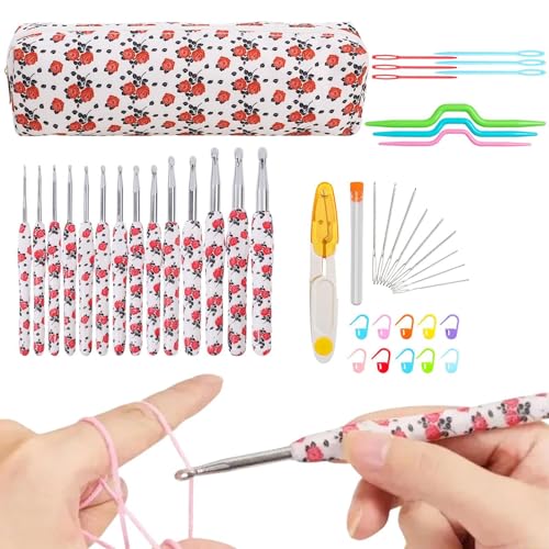 Häkelnadel-Set mit Hülle, Häkelnadel-Set | Nadelhaken-Set für Anfänger 14X zum Stricken Häkeln mit Etui - Kunstwerkzeuge für Handstricken, Garnset p von Generic