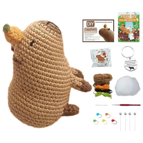 Häkelnadeln Garn Set - Häkeln Sie Tier-Strickpaket, Gestrickte Wolle Capybara Spielzeug, Capybara Garn Strickpaket | Kinder-Bastelset, Capybara-Strickzubehör Für Anfänger, Kinder, Erwachsene von Generic