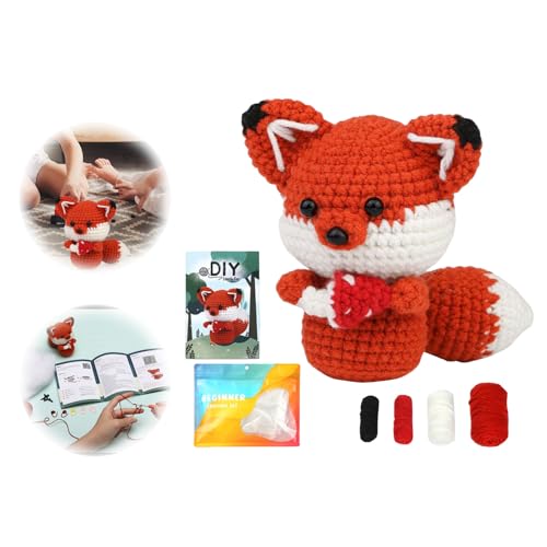 Häkelset für Anfänger Tiere Fuchs Häckeln Stricken für Anfänger Set mit Häkelnadeln Garn und Video Kreativ Strickset Bastelset mit Hummer Haken für Erwachsene Kinder Geschenk (Rot) von Generic