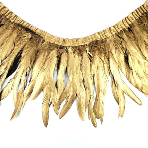 Hahnenschwanz-Federborte, Nähzubehör, farbige Fransen, Nähfedern, DIY, Urlaubsdekorationen, Spray, Gold, 15–20 cm, 2 m von Generic