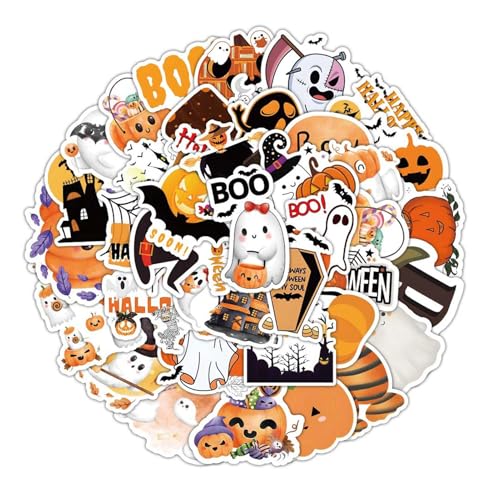 Halloween-Aufkleber Für Kinder – Autocollant Halloween-Aufkleber | 52 Stück Halloween-Aufkleber | Wasserfeste Sticker | Halloween- -Aufkleberpaket | Halloween-Horror-Schloss-Auf von Generic