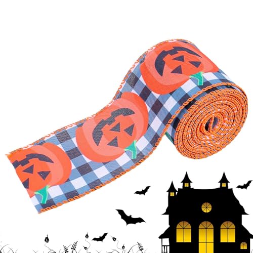 Halloween-Band, Halloween-Drahtkante-Band - 16,4 Fuß Verpackungsband, Halloween-Kürbis-Schädel-Muster, handgefertigtes Band zum Wickeln von Schleifen Fornitu Halloween-Band, Halloween-Drahtkante-Band - 16,4 Fuß Verpackungsband, Halloween-Kürbis-Schädel-Muster, handgefertigtes Band zum Wickeln von Schleifen Fornitu von Generic