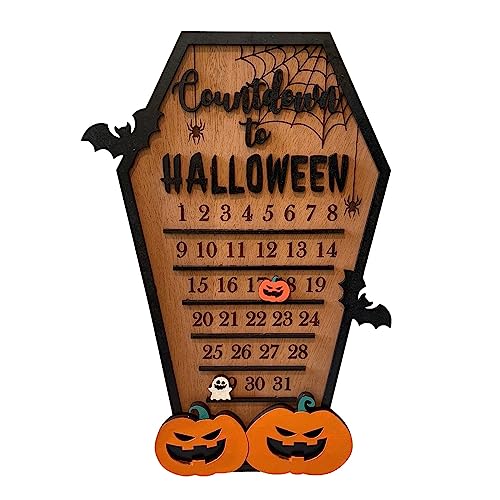 Halloween Dekorative Adventskalender Countdown Halloween Kalender Niedlicher Kalender Holz Dekoration Spinne Fledermaus Kürbis DIY Halloween Countdown-Kalender von Generic